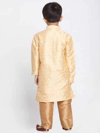 Boys' Gold Cotton Silk Blend Kurta and Pyjama Set