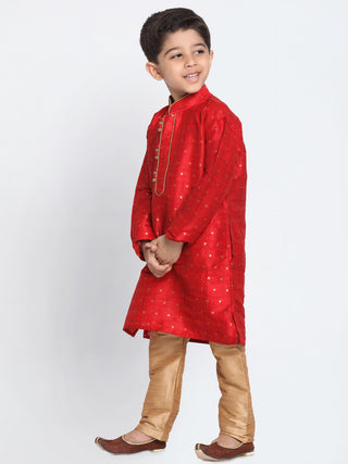 Vastramay Silk Blend Maroon and Rose Gold Baap Beta Kurta Pyjama set