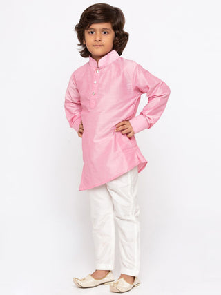Boys' Pink Cotton Kurta and Pyjama Set