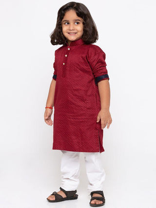 Boys' Maroon Cotton Kurta and Pyjama Set