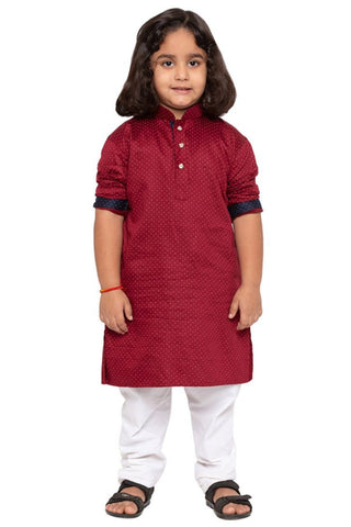 Boys' Maroon Cotton Kurta and Pyjama Set