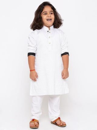 Boys' White Cotton Kurta and Pyjama Set