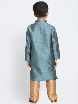 Vastramay Silk Blend Aqua Blue and Rose Gold Baap Beta Kurta Pyjama set