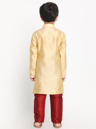 VASTRAMAY Boys' Gold Silk Blend Kurta and Pyjama Set
