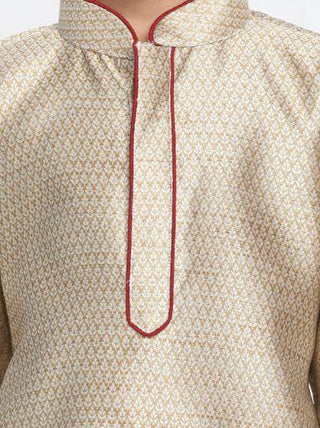 Boys' Beige Cotton Silk Blend Kurta and Pyjama Set