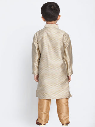Vastramay Silk Blend Beige and Rose Gold Baap Beta Kurta Pyjama set