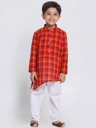 VASTRAMAY Boys' Red Cotton Kurta and Pyjama Set