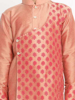 VASTRAMAY Boys Pink Printed Angrakha Kurta with Pyjamas