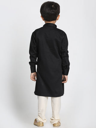 Vastramay Cotton Satin Blend Black and Cream Baap Beta Kurta Pyjama Set