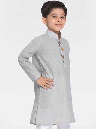 VASTRAMAY Boy's Grey Handloom Pure Cotton Kurta