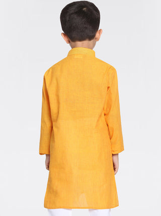 VASTRAMAY Boys' Mustard Yellow Handloom Pure Cotton Kurta