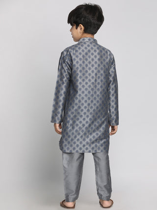 VASTRAMAY Boy's Grey Printed Kurta With Pyjama Set