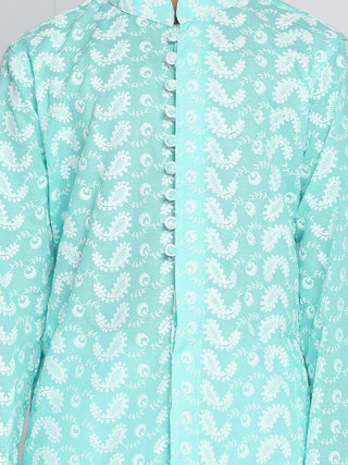 VASTRAMAY Green Pure Cotton Chikankari Kurta Pyjama Set