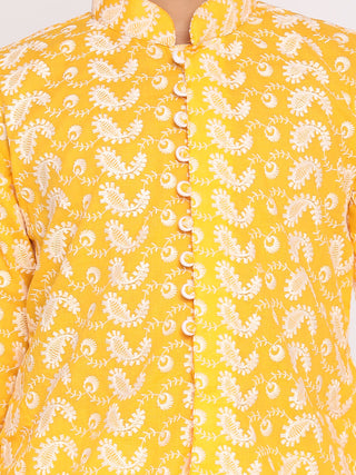 VASTRAMAY Orange Pure Cotton Chikankari Kurta Pyjama Baap Beta