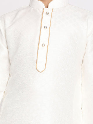 JBN CREATION Boy's White and Rose Gold Jacquard Kurta Pyjama Set