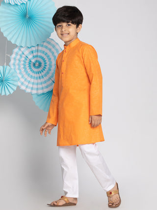 Vastramay Orange And White Baap Beta Kurta And Pyjama Set
