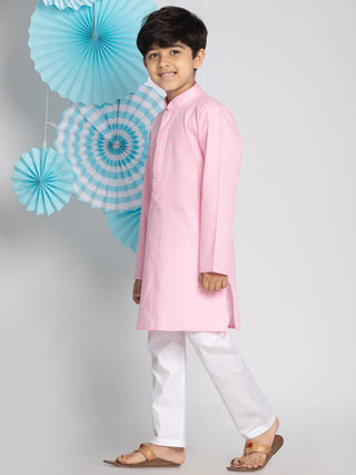 Vastramay Pink And White Baap Beta Kurta And Pyjama Set