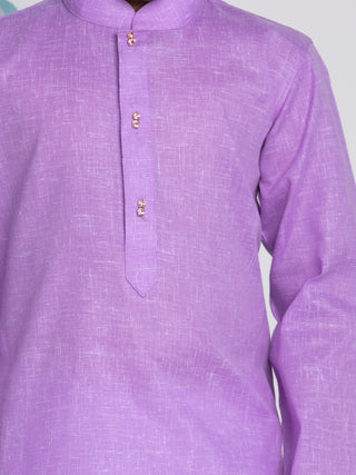 VASTRAMAY Boys' Purple And White Kurta Pyjama Set