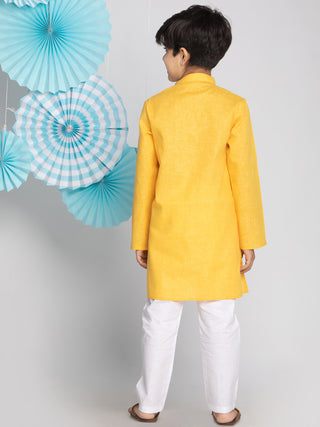 Vastramay Yellow And White Baap Beta Kurta And Pyjama Set