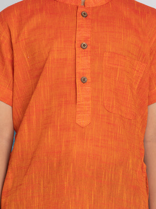 VASTRAMAY Boys' Orange Melange Half Sleeve Kurta
