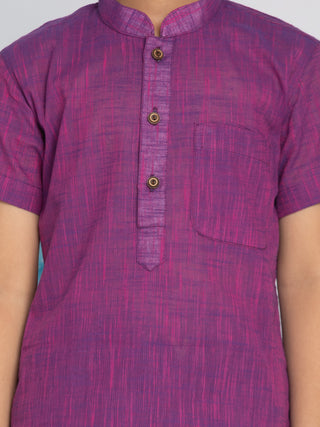 VASTRAMAY Boys' Purple Handloom Half Sleeve Kurta