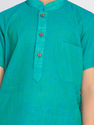 VASTRAMAY Boys' Turquoise Melange Half Sleeve Kurta