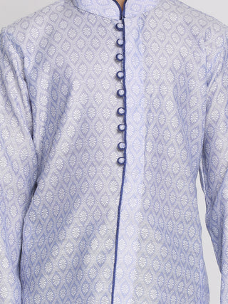 VASTRAMAY Boys' Lavender And Navy Blue Jacquard Kurta Pyjama Set