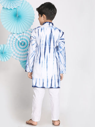 VASTRAMAY Boys' Blue And White Kurta Pyjama Set