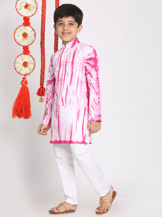 Vastramay Pink Tie And Dye Pattern Cotton Siblings Set
