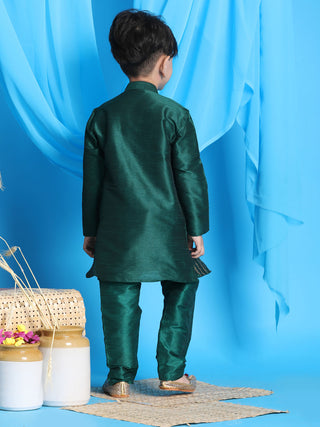 JBN CREATION Boys' Green Jacket Style Kurta And Green Pyjama Set