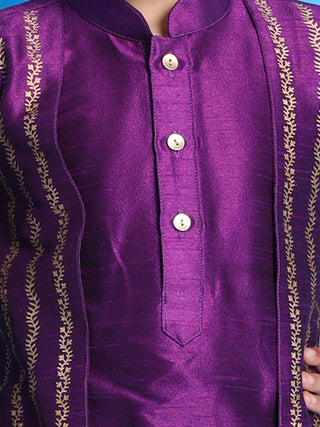 JBN CREATION Boys' Purple Jacket Style Kurta And Purple Pyjama Set