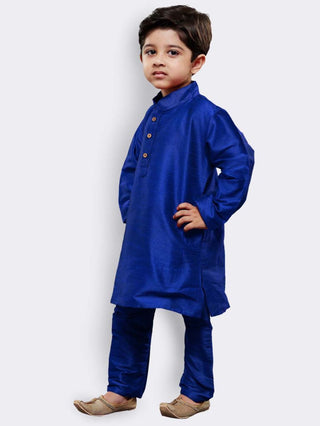Boys' Blue Cotton Silk Kurta and Pyjama Set