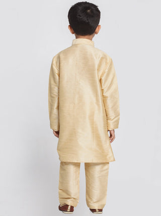 VASTRAMAY Boys' Gold Silk Blend Kurta, Pyjama & Dupatta Set