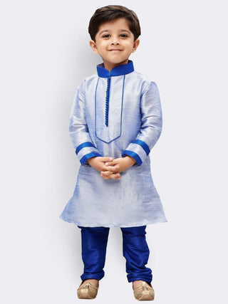Boys' Light Blue Cotton Silk Kurta and Pyjama Set