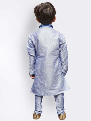 Boys' Light Blue Cotton Silk Kurta and Pyjama Set