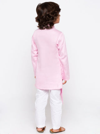 JBN CREATION Boys' Pink Cotton Silk Kurta and Pyjama Set
