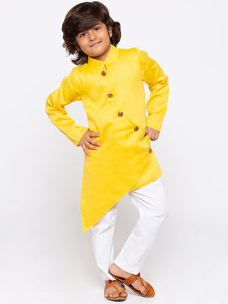 Boys' Yellow Cotton Silk Kurta and Pyjama Set