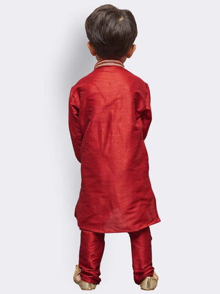 Boys' Maroon Cotton Silk Kurta and Pyjama Set