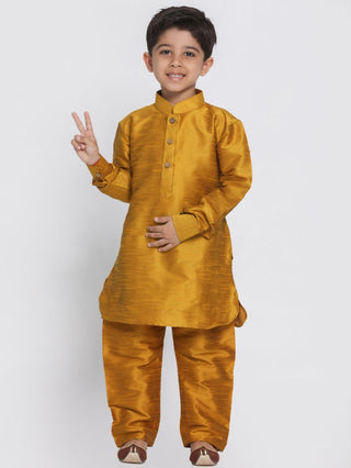 Boys' Yellow Cotton Silk Blend Kurta and Pyjama Set