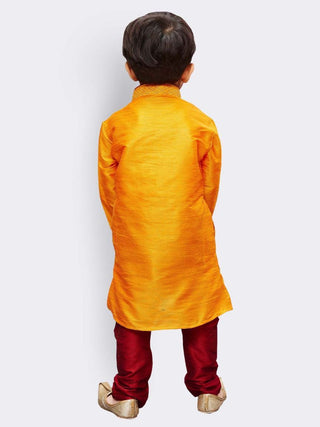 Boys' Orange Cotton Silk Kurta and Pyjama Set