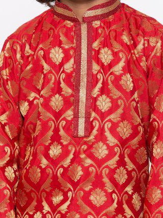 Boys' Red Cotton Silk Kurta and Pyjama Set