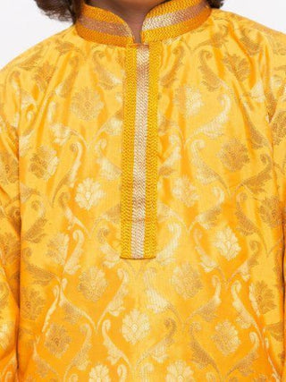 Boys' Yellow Cotton Silk Kurta and Pyjama Set