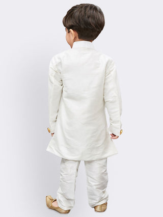 Boys' White Silk Blend Sherwani