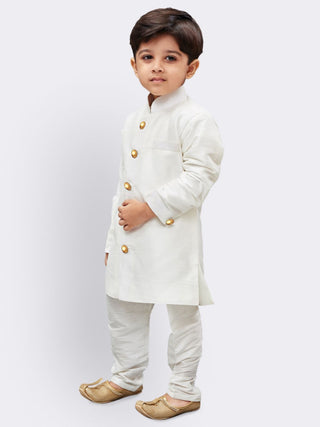 Boys' White Silk Blend Sherwani