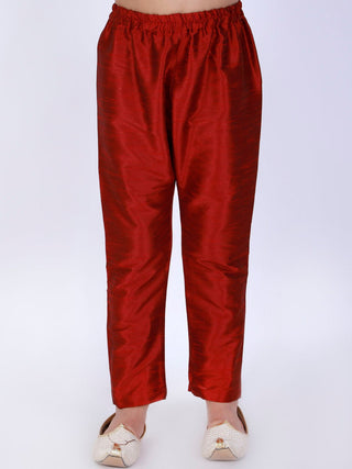 VASTRAMAY Boy's Maroon Solid Ethnic Pyjamas
