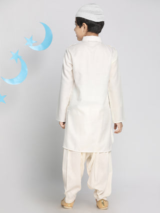 VASTRAMAY Boys' Cream Pathani Suit Set