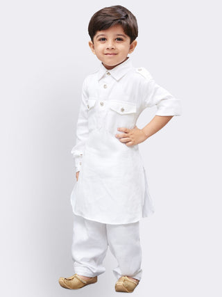 Boys' White Cotton Pathani