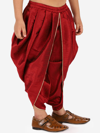VASTRAMAY Boys' Maroon Silk Blend Solid Dhoti Pant