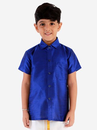 JBN Creation Boys' Blue Silk Short Sleeves Ethnic Shirt