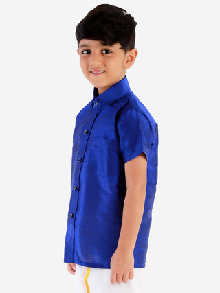 JBN Creation Boys' Blue Silk Short Sleeves Ethnic Shirt